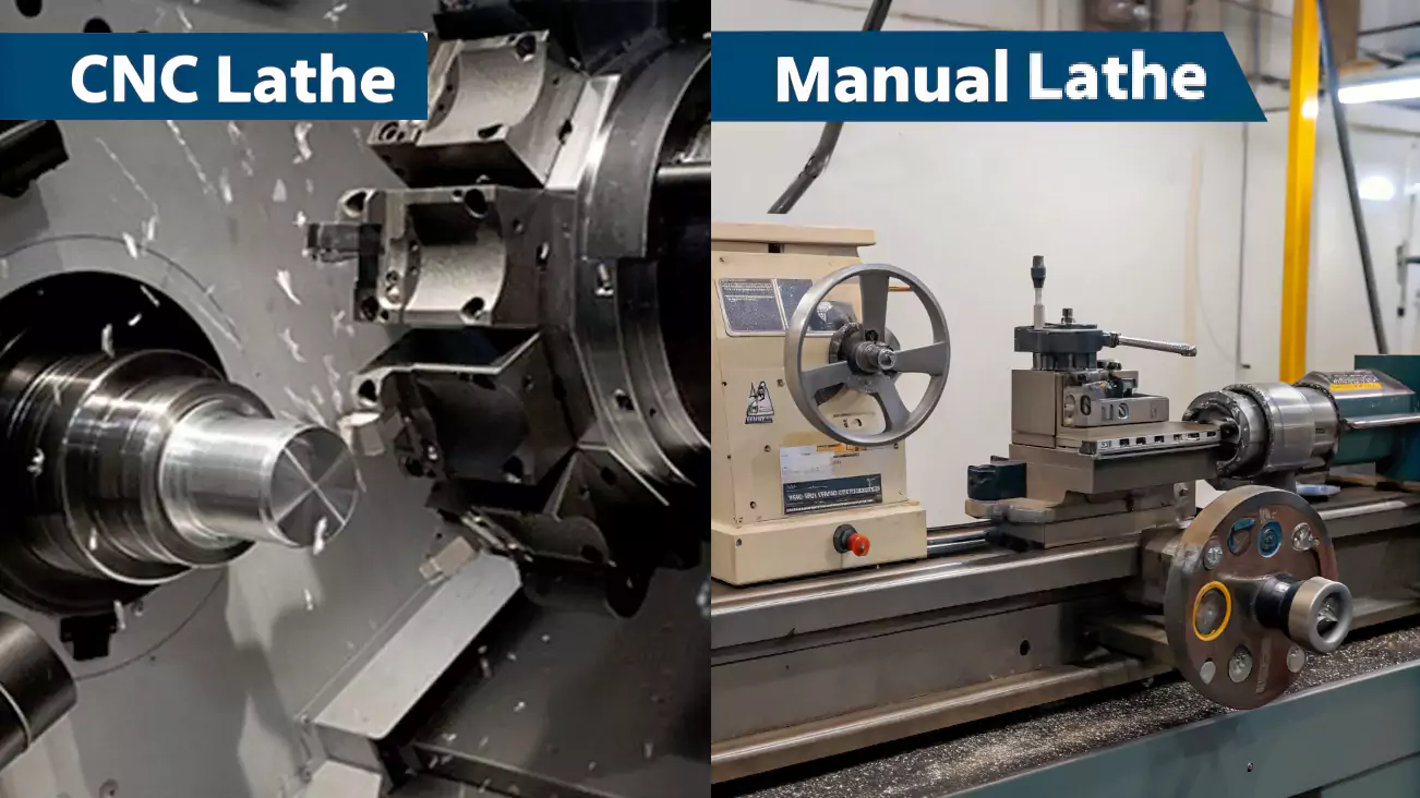 A comparison chart of a CNC lathe and a manual lathe
