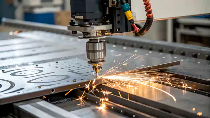 CNC machine cutting stainless steel