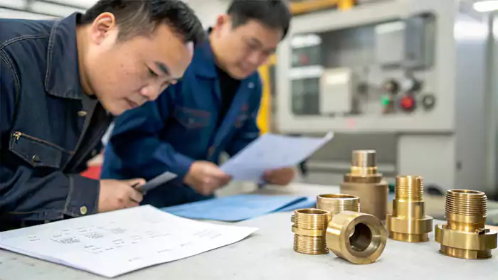 Engineer or designer looking at material samples or chart