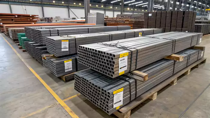 Stack of metal bars with price tags
