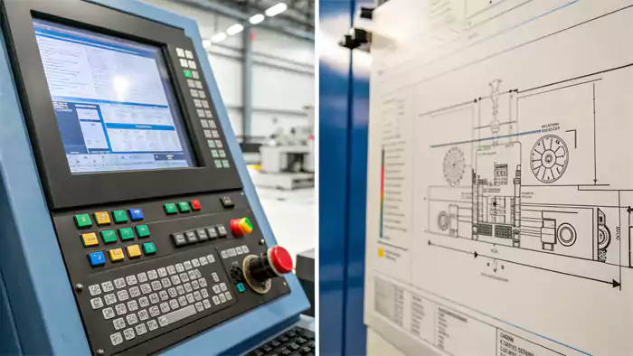 CNC control panel vs. precision part diagram