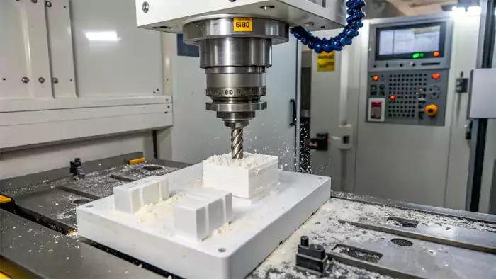 CNC machine working on a plastic part