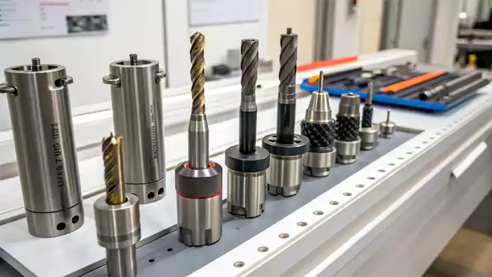 Assortment of CNC cutting tools for titanium