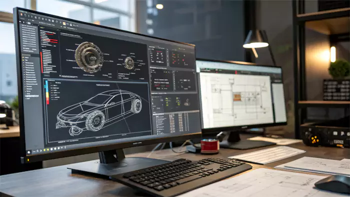 Engineer working on a CAD model for a functional prototype on a computer