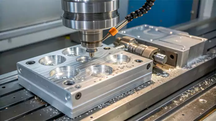 Close-up of a CNC machine working on a mold