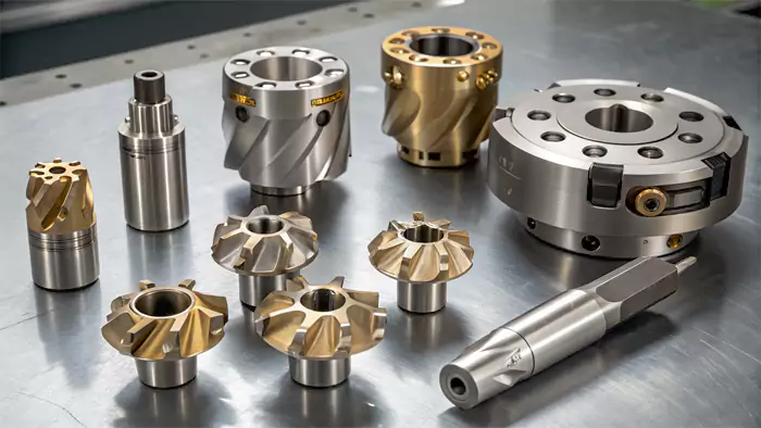 Selection of different face mill cutters with various insert types and sizes