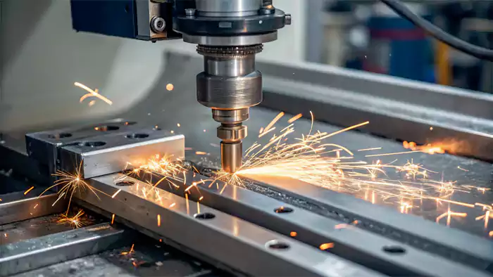 Close-up of titanium machining process