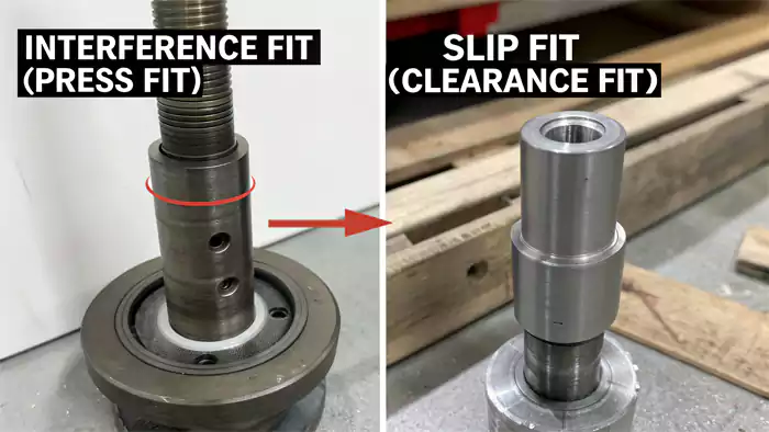 Comparison diagram of interference fit vs slip fit