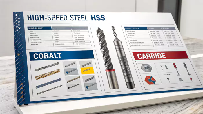 Chart matching drill bit types (HSS, Cobalt, Carbide) to different metals
