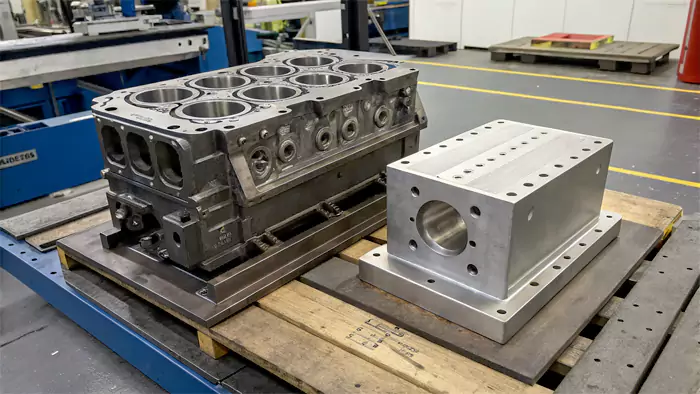 Examples of parts with face milled surfaces: engine block, machine base, mold component
