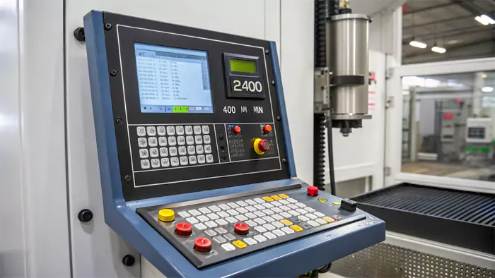 CNC machine control panel displaying RPM and feed rate for a face milling operation