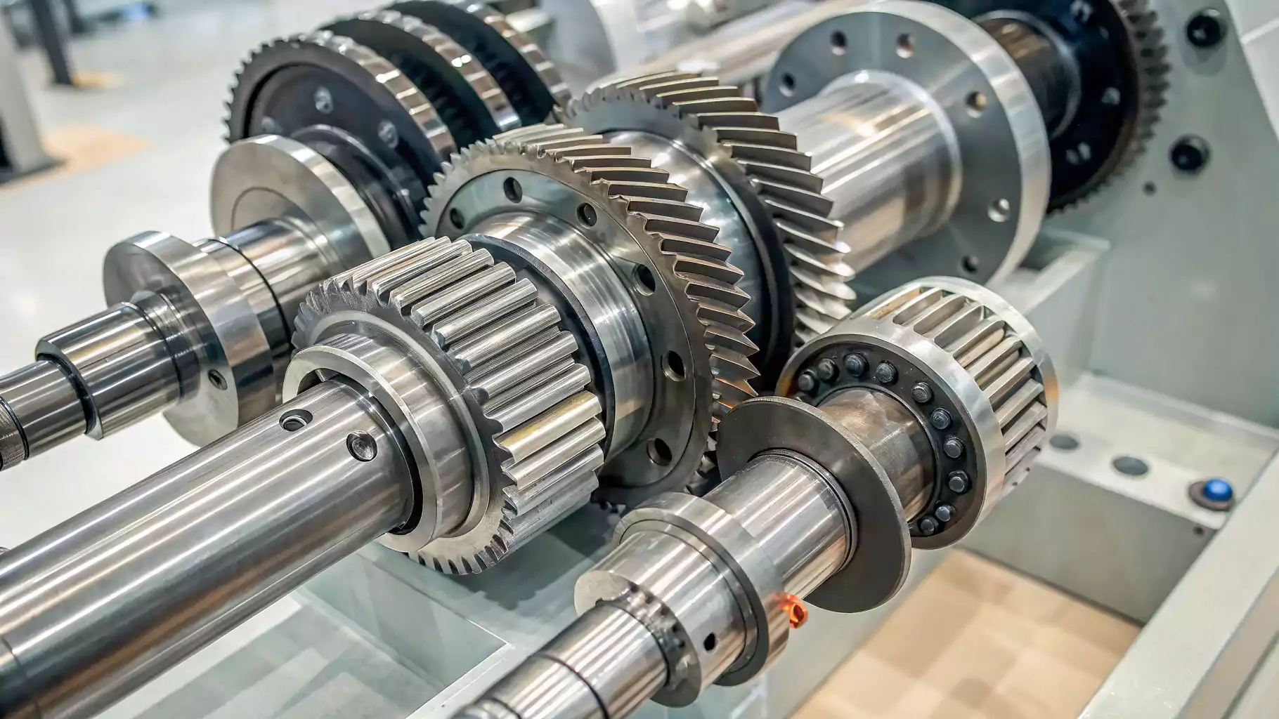 Gears and shafts assembly in industrial machinery