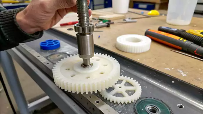 Press fitting a plastic gear onto a metal shaft