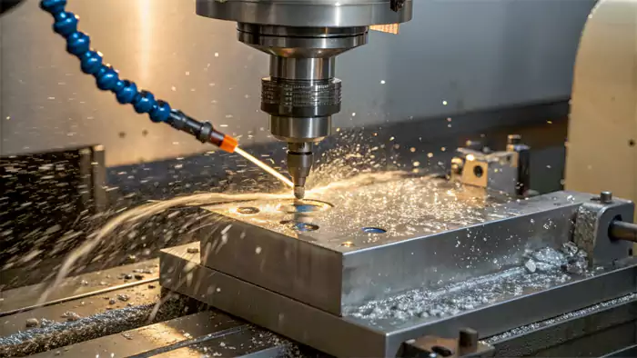 Soluble oil cutting fluid in use