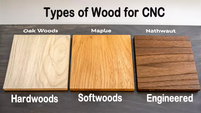 Comparison of hardwood, softwood, and engineered wood (MDF/plywood) pieces