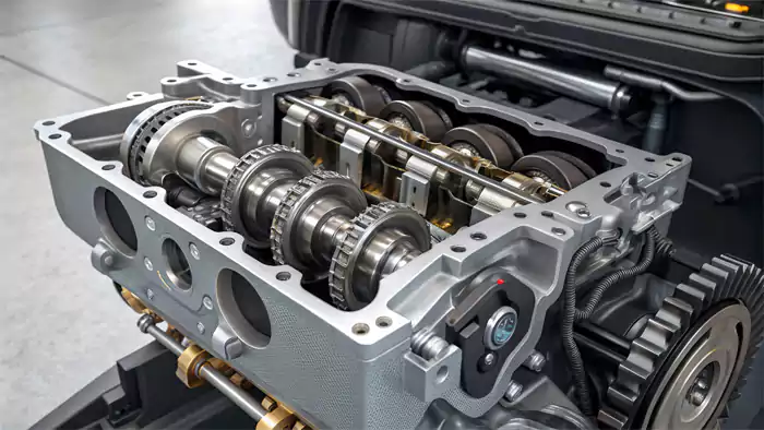 Cutaway view of an internal combustion engine showing crankshaft
