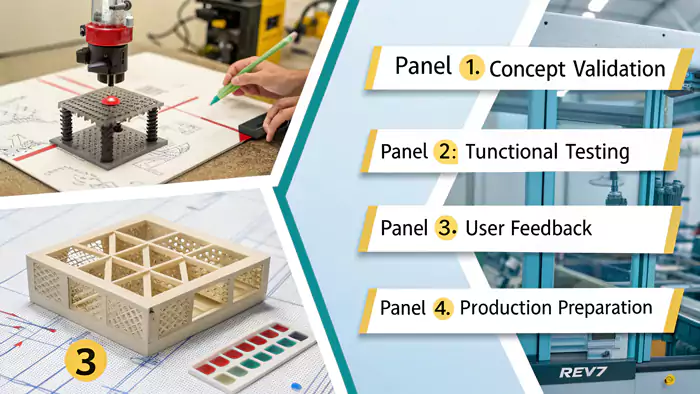 Collage showing different stages where rapid prototyping is useful