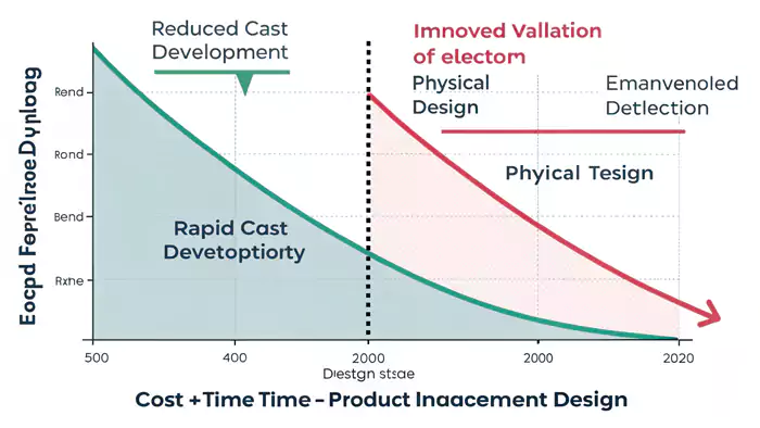 Graph showing cost/time savings using rapid prototyping in product development