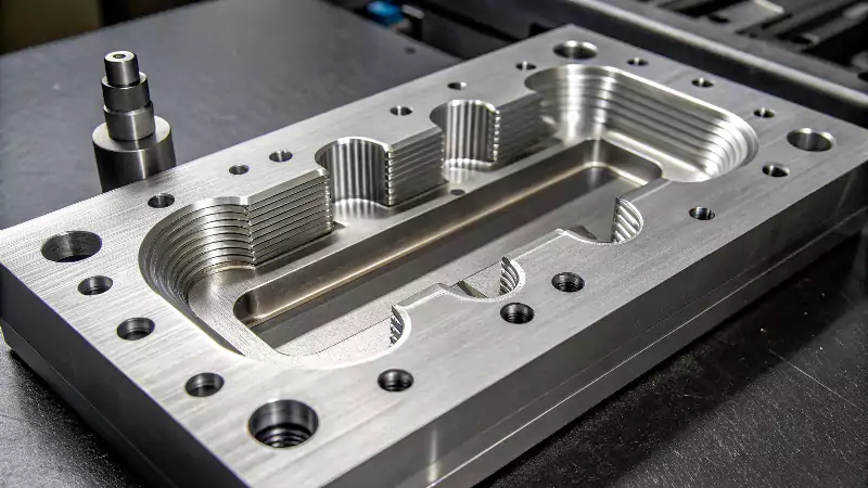 A complex injection mold component with sharp internal corners and fine details, a perfect application for EDM