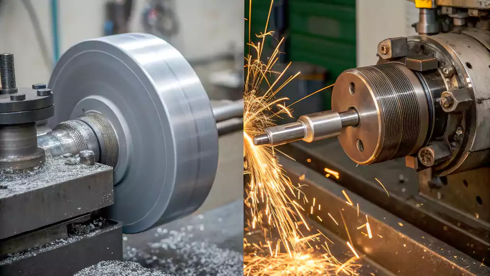 Diagram comparing soft turning and hard turning process flow