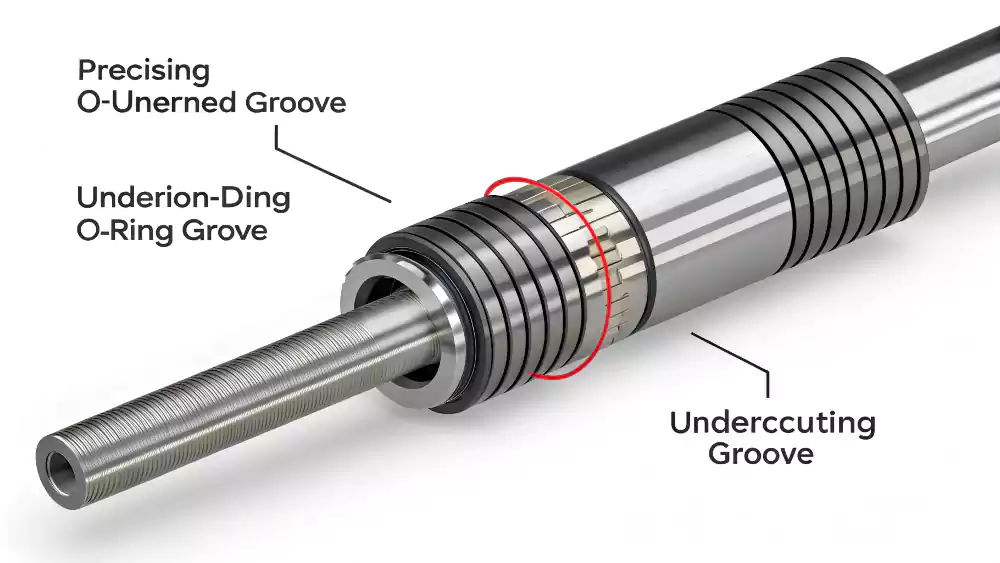 An image showing a shaft with a precision O-ring groove, a common type of undercut