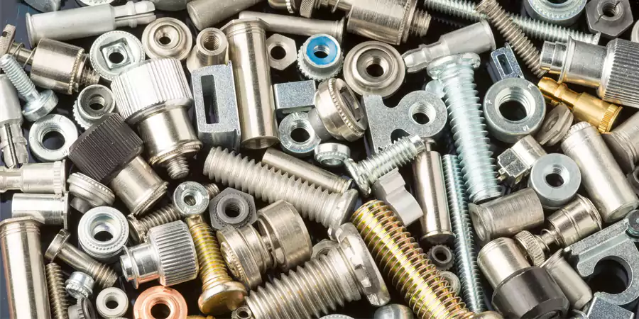 An image showing a variety of metal fasteners made from steel, stainless steel, and aluminum