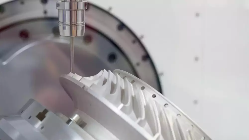 5-Axis CNC Machining Center Processing Turbine Blades