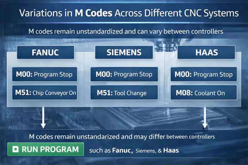 M-code differences across CNC control systems