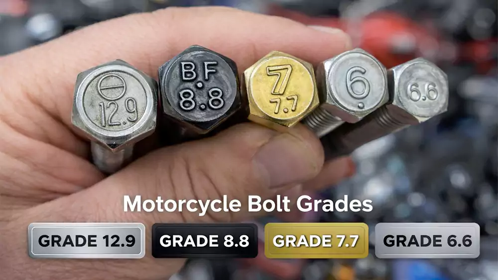 Different grades of motorcycle bolts