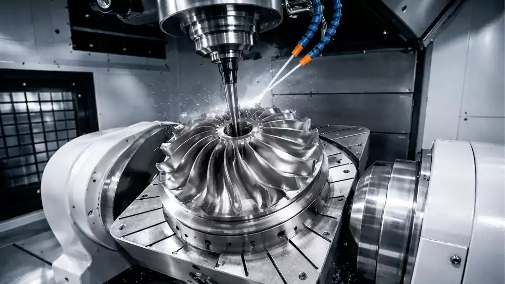 5-axis CNC machining center manufacturing aerospace component