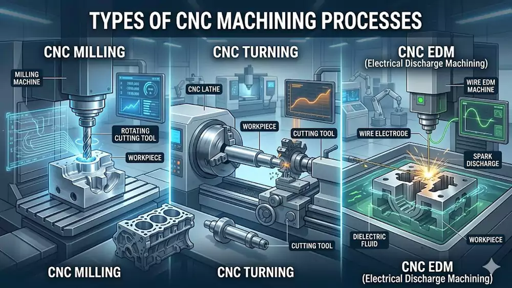 cnc machining process types milling turning edm