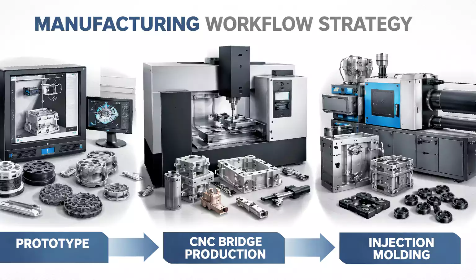 prototype to cnc bridge production to injection molding workflow