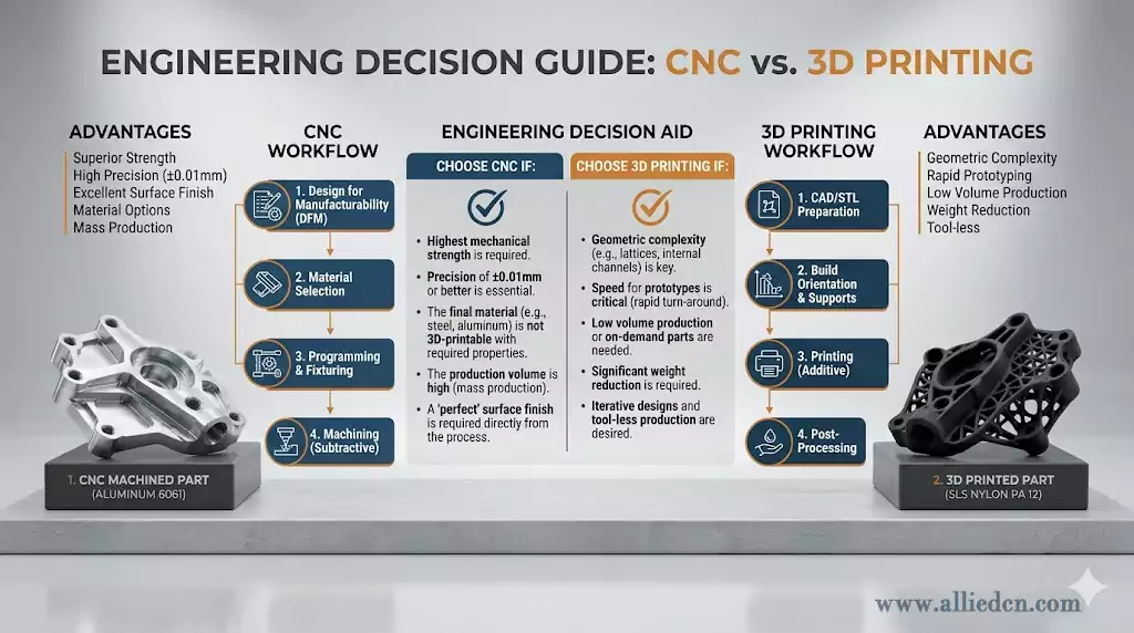 cnc vs 3d printing decision guide for engineers