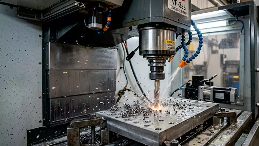 Automated CNC drilling machine close-up