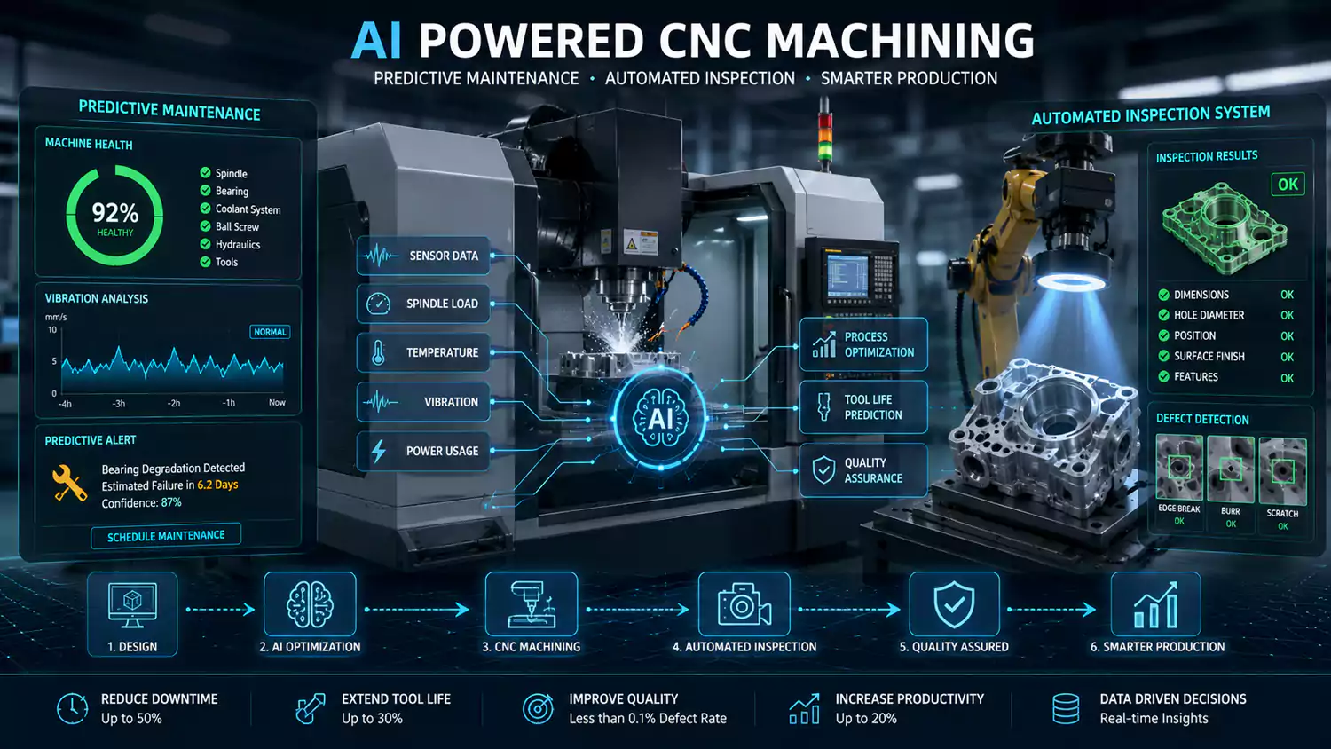 ai powered cnc machining with predictive maintenance and automated inspection systems