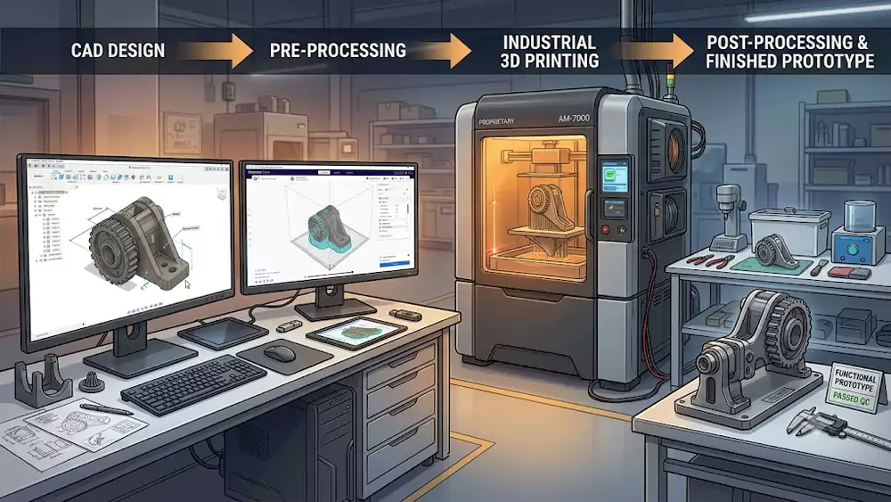 step by step industrial 3d printing workflow from cad design to finished functional prototype