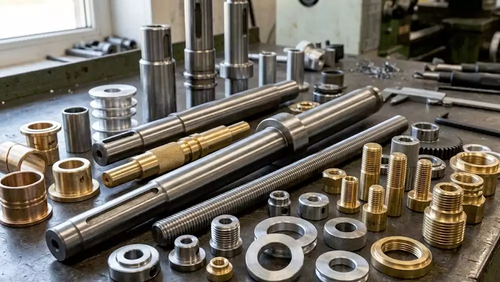 cnc turned metal parts including shafts bushings and threaded precision components