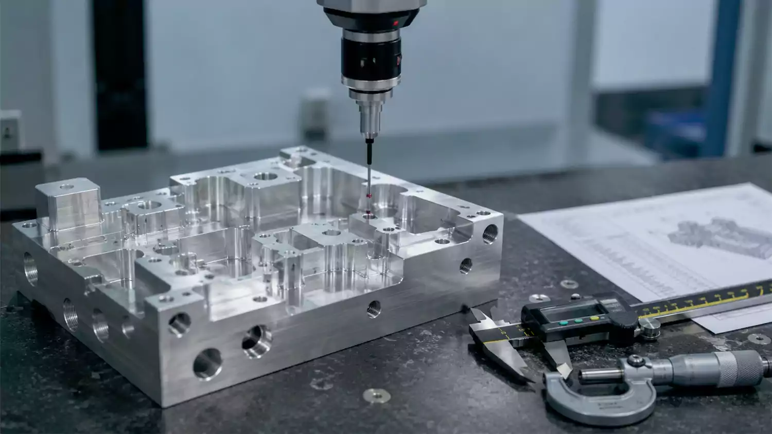 manufacturing tolerance measurement on cnc machined aluminum part