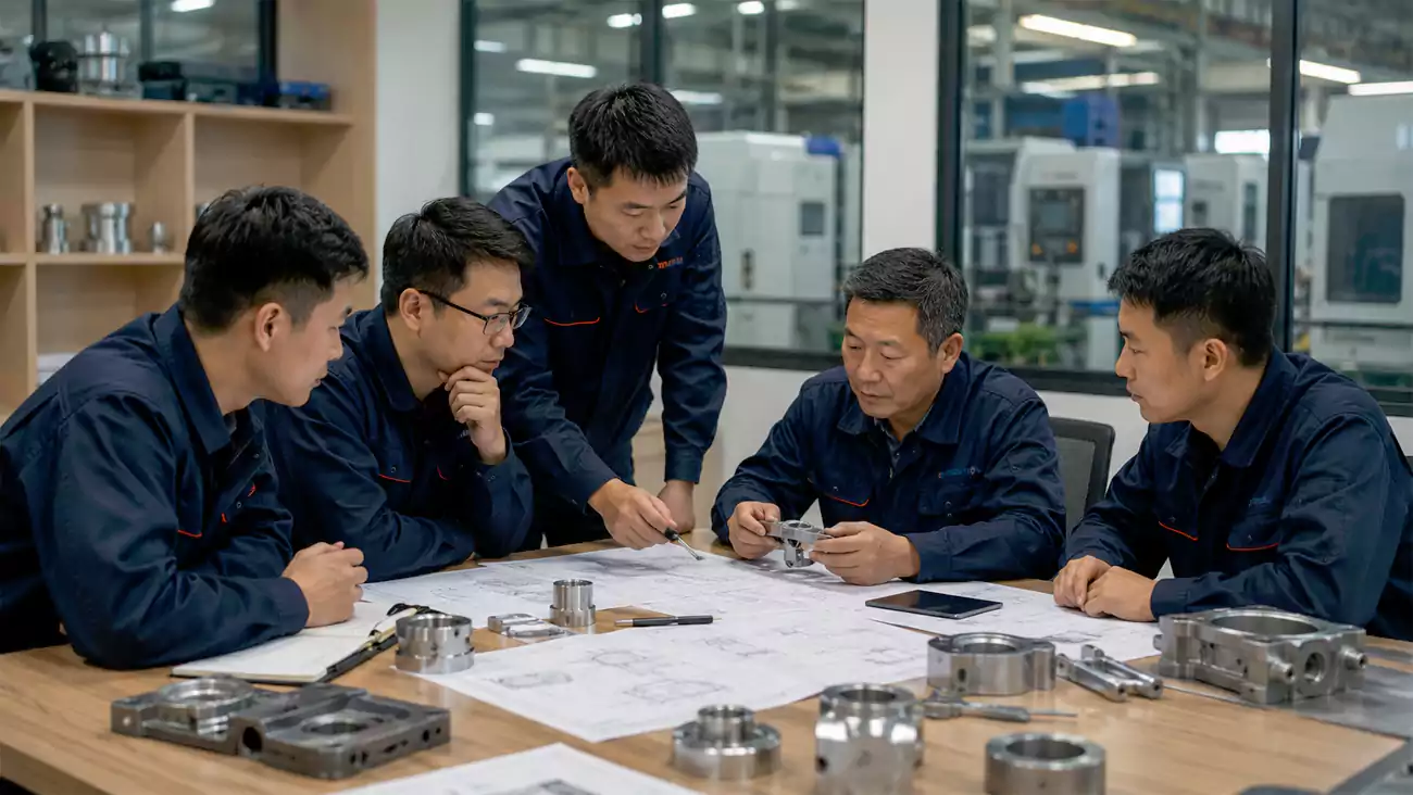 engineering team evaluating cnc machining supplier quality and production capability