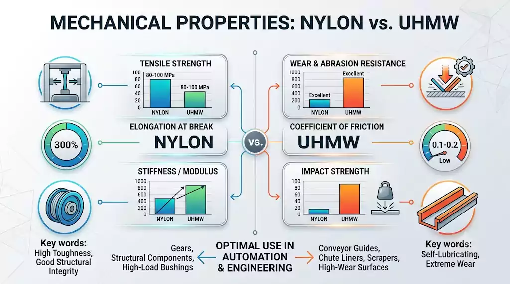 mechanical performance comparison between nylon and uhmw for engineering and automation equipment